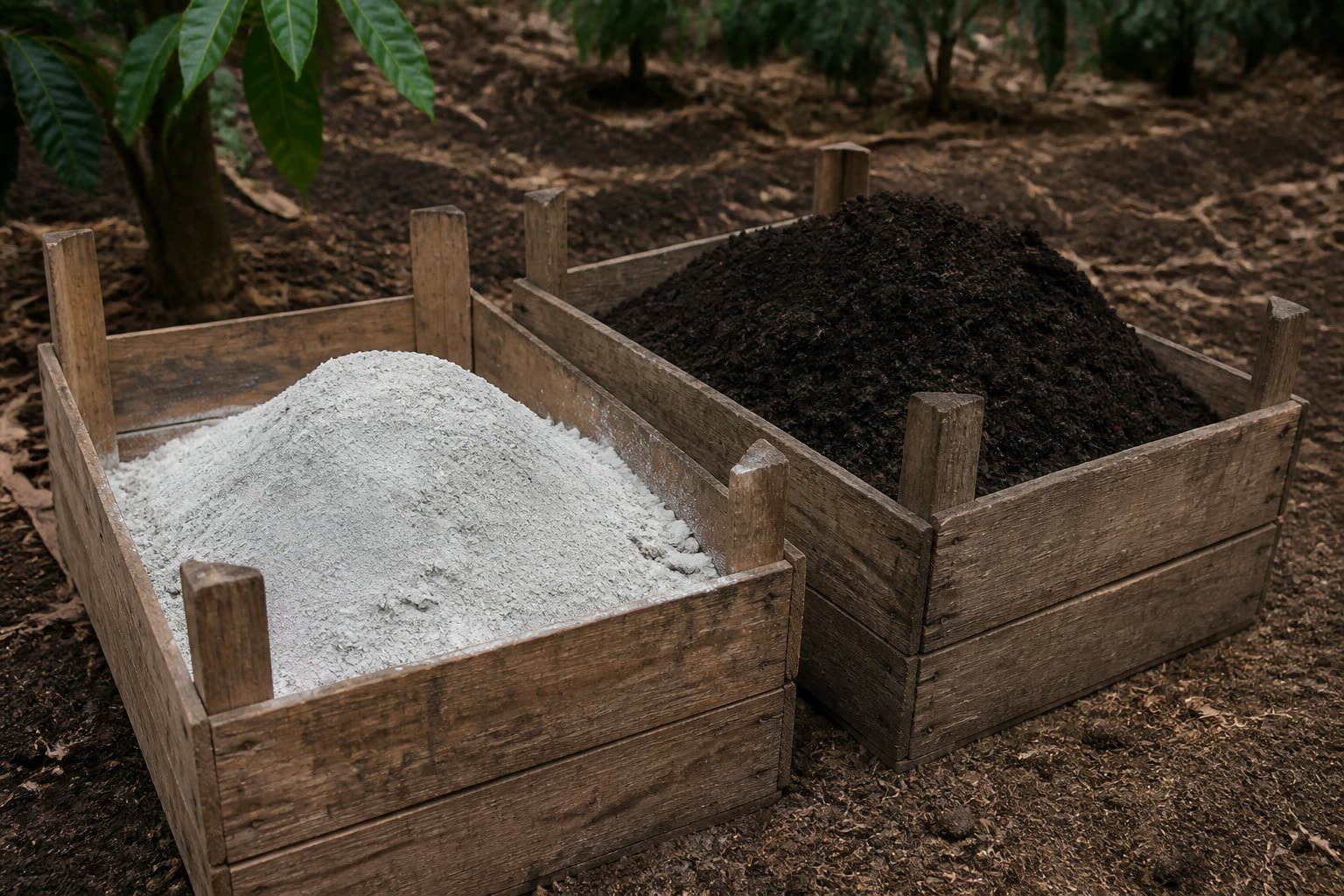 Cal agrícola y materia orgánica para suelos de café